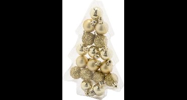 Cosy & Trendy Kerstballen - 17 stuks - kunststof - goud - mat-glans-glitter - 3 cm