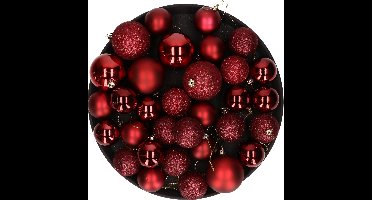 Kerstversiering set kerstballen in het donkerrood 6 - 8 - 10 cm pakket - 40x stuks - mat/glans/glitter mix