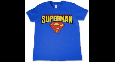 DC Comics Superman Kinder Tshirt -S- Blockletter Logo Blauw