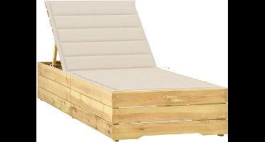 vidaXL - Ligbed - met - crèmekleurig - kussen - geïmpregneerd - grenenhout