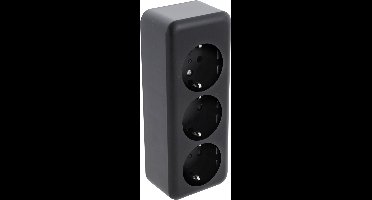 Q-LINK - Wandcontactdoos - Opbouw - 3-voudig Stopcontact - Randaarde - Kinderbeveiliging - Mat Zwart