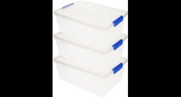 Plasticforte Opbergbox met deksel - 3x stuks - 9 liter - transparant - kunststof - opbergkist