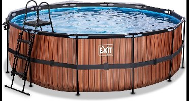 EXIT Wood Frame Zwembad ø427 - Opzetzwembad - met Zandfilterpomp & Overkapping - Rond - Bruin