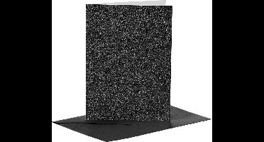Kaarten en enveloppen, afmeting kaart 10,5x15 cm glitter, 110+250 gr, zwart, 4 set