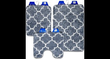 Wicotex - Badmat set - Badmat - Toiletmat - Bidetmat Marseille Grijs - Antislip onderkant - WC mat met uitsparing