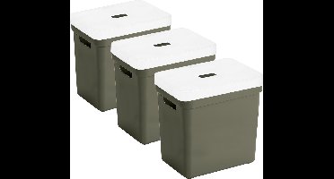 Sunware opbergboxen met deksel - 3x - Sigma Home - kunststof - 25 liter - donkergroen - opberg bakken / manden - 35 x 25 x 36 cm