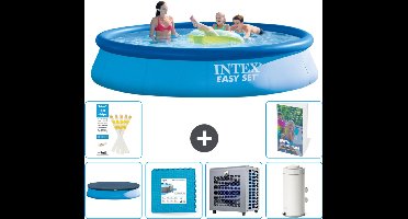Intex Rond Opblaasbaar Easy Set Zwembad - 396 x 84 cm - Blauw - Inclusief Afdekzeil - Vloertegels - Warmtepomp - Zwembadfilterpomp - 7-delig