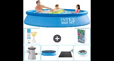 Intex Rond Opblaasbaar Easy Set Zwembad - 305 x 61 cm - Blauw - Inclusief Pomp Afdekzeil - Solar Mat - Verlichting - 7-delig