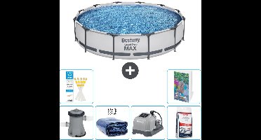 Bestway Rond Steel Pro MAX Zwembad - 366 x 76 cm - Grijs - Inclusief Pomp Solarzeil - Zoutwatersysteem - Zwembadzout - 7-delig