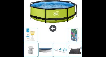 EXIT Rond Lime Frame Zwembad - 300 x 76 cm - Inclusief Pomp Afdekzeil - Schoonmaakset - Solar Mat - 7-delig