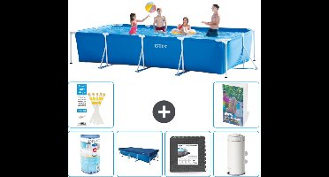 Intex Rechthoekig Frame Zwembad - 450 x 220 x 84 cm - Blauw - Inclusief Filter - Afdekzeil - Vloertegels - Zwembadfilterpomp - 7-delig