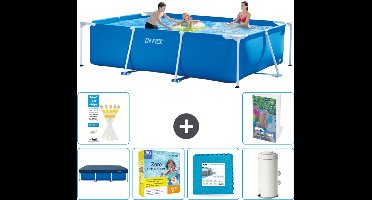Intex Rechthoekig Frame Zwembad - 300 x 200 x 75 cm - Blauw - Inclusief Afdekzeil - Onderhoudspakket - Vloertegels - Zwembadfilterpomp - 7-delig