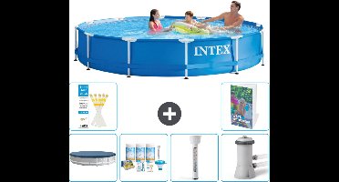 Intex Rond Frame Zwembad - 366 x 76 cm - Blauw - Inclusief Afdekzeil - Onderhoudspakket - Thermometer - Zwembadfilterpomp - 7-delig