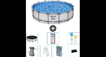 Bestway Rond Steel Pro MAX Zwembad - 457 x 107 cm - Grijs - Inclusief Pomp - Ladder - Afdekzeil - Filter - Solar Mat - 8-delig