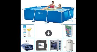 Intex Rechthoekig Frame Zwembad - 220 x 150 x 60 cm - Blauw - Inclusief Solarzeil - Vloertegels - Warmtepomp - Zwembadfilterpomp - 7-delig
