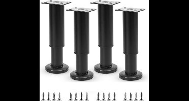 Set van 4 verstelbare meubelpoten, metaal 18-30 cm, zwart mat, poten voor meubels, in hoogte verstelbaar, voor bankpoten, bedpoten, kastpoten, universeel