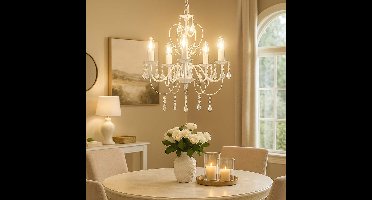 Hanglamp wit kristallen lamp kroonluchter woonkamer licht plafondlamp hanglamp, 5-vlam, 5x E14, DxH 44x129 cm