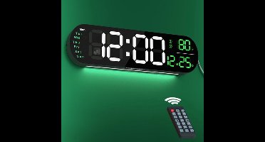Digitale wandklok - Grote digitale wandklok van 35 cm met RGB-kleurverandering, afstandsbediening, datum, week, temperatuur, zomertijd, automatische helderheidsregeling en nachtverlichting.