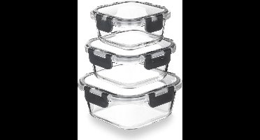 Core® Meal Prep Bakjes Glas - Vershoudbakjes glas - mealprep bakjes Glas - 320 ml, 520 ml en 800 ml - Vriezer en Vaatwasser - Transparant/Grijs - 13cm x 13cm x 6cm