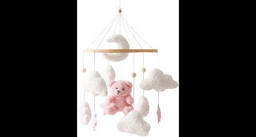 Mobiele babywindgong - Mobiel voor babybedje 3D beer konijn wolken - Hangende bedbel voor kinderkamer - Cadeau voor pasgeboren babyjongens en -meisjes - Roze beer