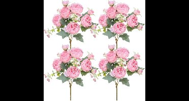4 Bundels Pioenrozen Kunstbloemen, Neppioenrozen Bruiloft Kunstbloemboeket Voor Tafelmiddenstuk Voor Thuis Bruiloft Decoratie Bruidsbloemstuk (Lichtroze)