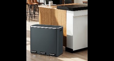 Keuken Prullenbak – Afvalbak – Recyclingbak – Vuilnisbak – Afvalemmer – 3 X 18L Compartimenten – Soft-Close Deksel – Stalen Behuizing – 15 Vuilniszakken Inclusief