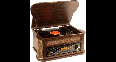 Core® Platenspeler met Cd Speler - Platenspeler Retro - Cd Speler met DAB+ en FM - Inclusief Bluetooth - Donkerbruin - 56cm x 43cm x 31cm