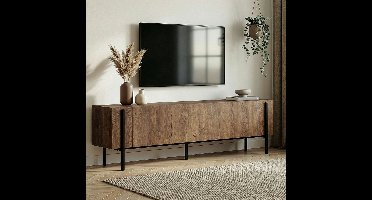 Asir - TV-standaard - Kafka's Eik, Zwart - 100% met melamine gecoat spaanplaat - 192 x 37 x 14 cm