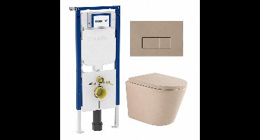 QeramiQ Dely Toiletset - 36.3x51.7cm - diepspoel - rimless - Geberit UP720 inbouwreservoir - softclose toilet zitting 35 mm - bedieningsplaat taupe - rechthoekige knoppen - mat beige