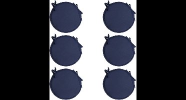 6 stuks kleine ronde zitkussens, 30 cm spons stoelkussen, picknickkussen voor buiten binnen en buitenzitkussen met banden voor tuin, terras, kantoor, koffiebar (Marineblauw)