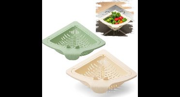 2-Delige Magnetisch Gootsteenvergiet & Hoekrekje - Driehoekig Design - Unieke Draaibare Bodem voor Snelle Lediging - Zonder Boren - Multifunctioneel Keukenafdruiprek - Ruimtebesparend - Wit & Groen