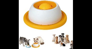 Likspeelgoed voor honden, likbak voor honden, likbal voor honden, natvoer, likmat met antislip, voerbak voor honden met geïntegreerde draaiende bal, likspeelgoed voor honden, katten en puppy's (Geel)