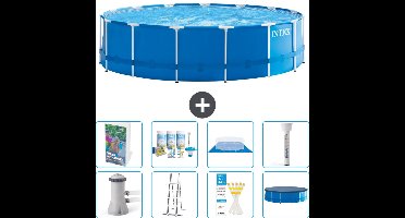 Intex Rond Frame Zwembad - 457 x 122 cm - Blauw - Inclusief Pomp - Ladder - Grondzeil - Afdekzeil - Onderhoudspakket - Thermometer - 9-delig