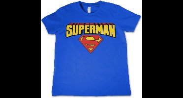 DC Comics Superman Kinder Tshirt -M- Blockletter Logo Blauw