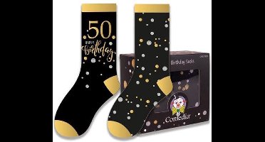 Witbaard Cadeausokken 50 Jaar Polykatoen Zwart/goud 2-delig