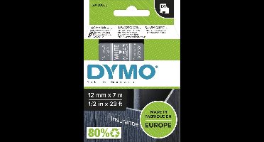 DYMO originele D1 labels | Witte Tekst op Doorzichtig Label | 12 mm x 7 m | zelfklevende etiketten voor de LabelManager labelprinter | gemaakt in Europa
