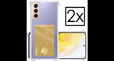 Hoesje - 2 Stuks - Geschikt voor Samsung Galaxy S21 Plus - Met Pashouder en Kaarthouder - Telefoon Hoes Shockproof - Siliconen Case - Back Cover - Shock Proof - Pasjes Houder - Transparant