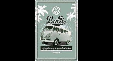 VW T1 Bulli The Way Metalen Postcard 10 x 14 cm