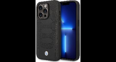 BMW iPhone 14 Pro Backcover hoesje - Red Leather Signature - Perforated Seats Design - Zwart
