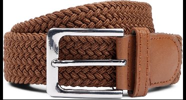 Suitable Geweven Riem Taupe Cognac - Maat 105 - Dames en Heren - Elastisch gevlochten stretch riem - 3,5cm breed - Riem gevlochten