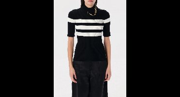 Ribbed Knit Top Short Sleeves Wo - Black Sweaters