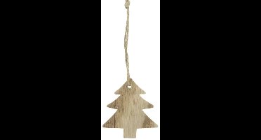 Kerst Cadeauhanger Naturel Kerstboom – Set van 24 | Vintage Houten Hangers - 5x5cm / 24 stuks