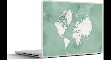Laptop sticker - 14 inch - Wereldkaart - Groen - Waterverf - 32x5x23x5cm - Laptopstickers - Laptop skin - Cover
