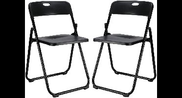 Home & Styling Klapstoel voor buiten/binnen - 2x - zwart - 47 x 73 cm - stevig kunststof - Bijzet stoelen - Vouwstoelen