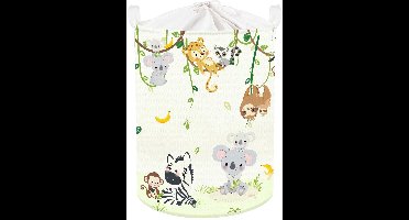 Boraboi® Opvouwbare Kinderwasmand met Wilde Dierenprint en Handvat, Geschikt voor Kleding en Speelgoedopslag in Babykamer en Badkamer, 36 x 45 cm