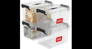 Boraboi® Transparante Opbergdozen Set van 4 met Deksel en Handgreep, Stapelbaar en Nestbaar voor Thuis en Kantoor, 20L