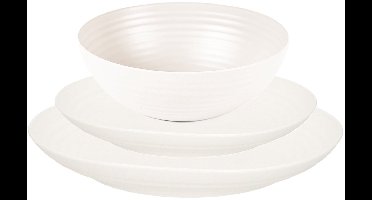 Plasticforte camping borden set - creme wit - kunststof - 3 soorten - 24x stuks - onbreekbaar servies