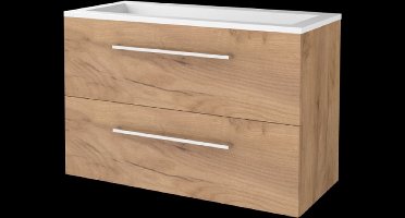 Basic Start 46 badmeubelset met wastafelonderkast met grepen, 2 lades en acryl wastafel zonder kraangaten 100 x 46 cm, whisky oak