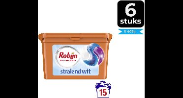 Robijn Wascapsules - 3-in-1 - Stralend Wit - 15 Stuks - Voordeelverpakking 6 stuks