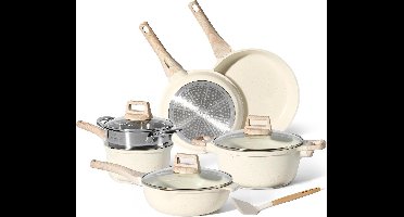 Pannenset Inductie met deksel - Granieten frying pan antiaanbaklaag e pannen set - Niet giftig keramische non stick koekenpannen - Compatibel met alle fornuizen